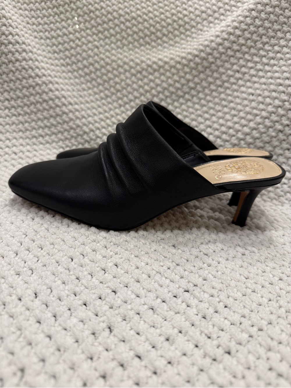 Vince Camuto Square Toe Leather Mule Kitten Heels - Picture 3 of 6